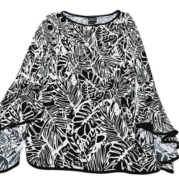 COCO Bianco Womens Blouse Multi-Color Size Medium Polyester Blend Flared Sleeve - Picture 1 of 12